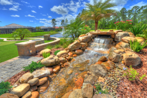 Bubbling fountain at the Serena model home in Tamaya