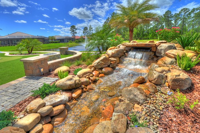 Bubbling fountain at the Serena model home in Tamaya