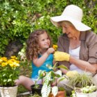 Multiple generations working in a community garden