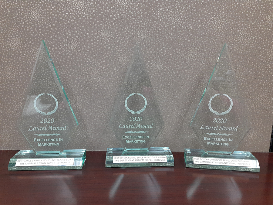 Awards for the Capri at eTown (Best Single Family Home under 2,000 SF), the Egret VII at Anthem Ridge (Best Outdoor Living Space priced over $100,000) and the Cameron at Amelia National (Best Outdoor Living Space Priced $75,001 to $100,000)